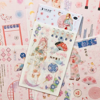 6 Lap Rózsaszín Arany Pecsét Sakura Lányok Washi Papír Matrica Ragasztó Stick Címke