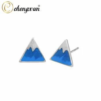 CHENGXUN Romantikus Kék Zománc Háromszög Geometrikus Fülbevaló Minimalista Ékszerek a Nők, Lányok Alkalmi Fél Fülbevaló