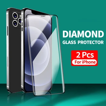 Edzett Üveg kijelző Védő fólia iPhone 12 11 pro MAX Mini iPhone 7 8 Plusz X XS XR SE 2020 Gyémánt Védők Teljes Lefedettség