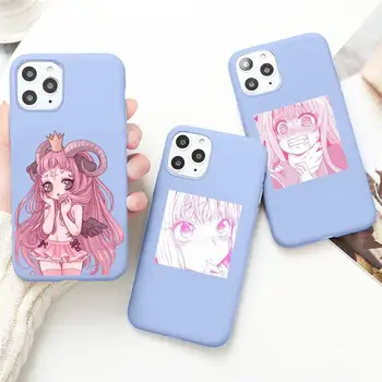 Forró Rózsaszín Manga Aranyos Japán Anime Lány Telefon tok iPhone 12 mini 11 Pro Max X XR XS 8 7 6-os, valamint a Cukorka lila Szilikon borító
