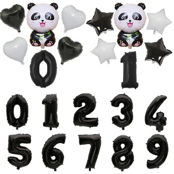 Rajzfilm Panda Minta Alumínium Fólia Lufi Fekete Fehér Csillag A Szeretet Szív Évforduló 1~9 Szám Léggömb, Parti Dekoráció