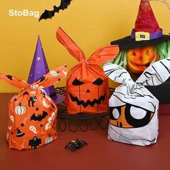 StoBag 50pcs Halloween Candy Csomagolás Zsák Fél Csokit Vagy Csalunk Táska Gyerekeknek az Ajándékot a Cookie-kat, Kézzel készített Mellett Keksz Snack